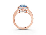Rose gold Fancy Blue Round  Halo Pave Band Solitaire Ring with Prong Setting_70
