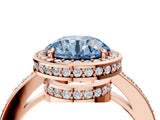 Rose gold Fancy Blue Round  Halo Pave Band Solitaire Ring with Prong Setting_71