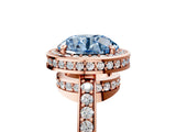 Rose gold Fancy Blue Round  Halo Pave Band Solitaire Ring with Prong Setting_72