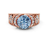 Rose gold Fancy Blue Round  Halo Pave Diamond Engagement Ring with Milgrain Detailing_49