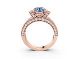 Rose gold Fancy Blue Round  Halo Pave Diamond Engagement Ring with Milgrain Detailing_52