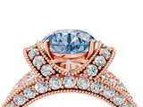 Rose gold Fancy Blue Round  Halo Pave Diamond Engagement Ring with Milgrain Detailing_53