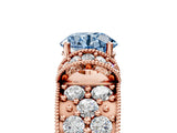 Rose gold Fancy Blue Round  Halo Pave Diamond Engagement Ring with Milgrain Detailing_54
