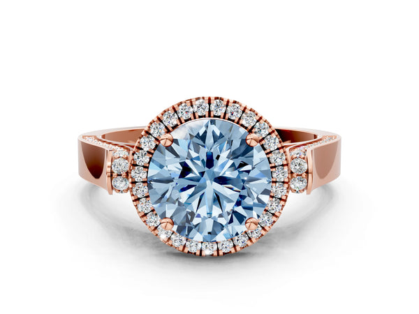 Rose gold Fancy Blue Round  Halo Pave Split Shank Prong Setting Ring
