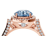 Rose gold Fancy Blue Round  Halo Pave Split Shank Prong Setting Ring_35