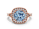Rose gold Fancy Blue Round  Halo Round Diamond Milgrain Pave Engagement Ring_3