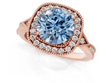 Rose gold Fancy Blue Round  Halo Round Diamond Milgrain Pave Engagement Ring_4