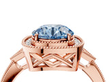 Rose gold Fancy Blue Round  Halo Round Diamond Milgrain Pave Engagement Ring_7