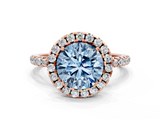 Rose gold Fancy Blue Round  Halo Round Diamond Pavé Band Four-Prong Ring_3