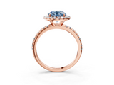 Rose gold Fancy Blue Round  Halo Round Diamond Pavé Band Four-Prong Ring_6
