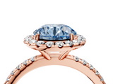 Rose gold Fancy Blue Round  Halo Round Diamond Pavé Band Four-Prong Ring_7