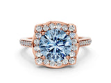 Rose gold Fancy Blue Round  Halo Round Diamond Pave Band with Four-Prong Setting_38
