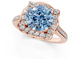 Rose gold Fancy Blue Round  Halo Round Diamond Pave Band with Four-Prong Setting_39