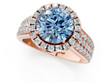 Rose gold Fancy Blue Round  Halo Round Diamond Pave Band with Prong Setting 1