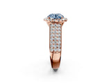 Rose gold Fancy Blue Round  Halo Round Diamond Pave Band with Prong Setting 2