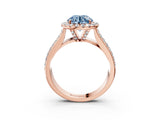 Rose gold Fancy Blue Round  Halo Round Diamond Pave Band with Prong Setting 3