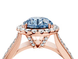 Rose gold Fancy Blue Round  Halo Round Diamond Pave Band with Prong Setting 4