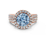 Rose gold Fancy Blue Round  Halo Round Diamond Pave Band with Prong Setting