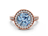 Rose gold Fancy Blue Round  Halo Solitaire Diamond Ring with Pave Band and Bezel Setting_47