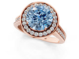 Rose gold Fancy Blue Round  Halo Solitaire Diamond Ring with Pave Band and Bezel Setting_48