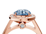 Rose gold Fancy Blue Round  Halo Solitaire Diamond Ring with Pave Band and Bezel Setting_51