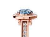 Rose gold Fancy Blue Round  Halo Solitaire Diamond Ring with Pave Band and Bezel Setting_52