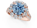 Rose gold Fancy Blue Round  Halo Split Shank Diamond Engagement Ring with Pave Band and Four-Prong Setting_55