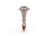 Rose gold Fancy Blue Round  Halo Split Shank Diamond Engagement Ring with Pave Band and Four-Prong Setting_56