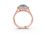 Rose gold Fancy Blue Round  Halo Split Shank Diamond Engagement Ring with Pave Band and Four-Prong Setting_57