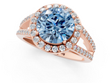 Rose gold Fancy Blue Round  Halo Split Shank Diamond Ring with Four-Prong Setting_33