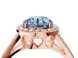 Rose gold Fancy Blue Round  Halo Split Shank Diamond Ring with Four-Prong Setting_36