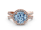 Rose gold Fancy Blue Round  Halo Split Shank Diamond Ring with Pavé Setting_26