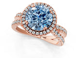 Rose gold Fancy Blue Round  Halo Split Shank Diamond Ring with Pavé Setting_27