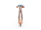 Rose gold Fancy Blue Round  Halo Split Shank Diamond Ring with Pavé Setting_28
