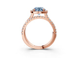 Rose gold Fancy Blue Round  Halo Split Shank Diamond Ring with Pavé Setting_29