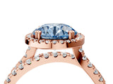 Rose gold Fancy Blue Round  Halo Split Shank Diamond Ring with Pavé Setting_30