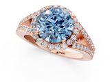 Rose gold Fancy Blue Round  Halo Split Shank Diamond Ring with Prong Setting_21