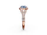 Rose gold Fancy Blue Round  Halo Split Shank Diamond Ring with Prong Setting_22