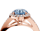 Rose gold Fancy Blue Round  Halo Split Shank Diamond Ring with Prong Setting_24
