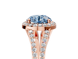 Rose gold Fancy Blue Round  Halo Split Shank Diamond Ring with Prong Setting_25