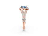 Rose gold Fancy Blue Round  Halo Split Shank Pave Diamond Ring with Four-Prong Setting_51