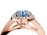 Rose gold Fancy Blue Round  Halo Split Shank Pave Diamond Ring with Four-Prong Setting_53