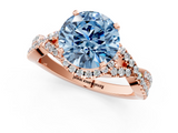 Rose gold Fancy Blue Round  Halo Twist Band Solitaire Prong Setting Ring_65