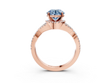 Rose gold Fancy Blue Round  Halo Twist Band Solitaire Prong Setting Ring_67