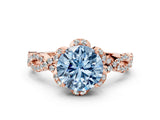 Rose gold Fancy Blue Round  Halo Twist Band Solitaire Ring with Six-Prong Setting_3