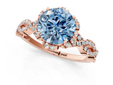 Rose gold Fancy Blue Round  Halo Twist Band Solitaire Ring with Six-Prong Setting_4