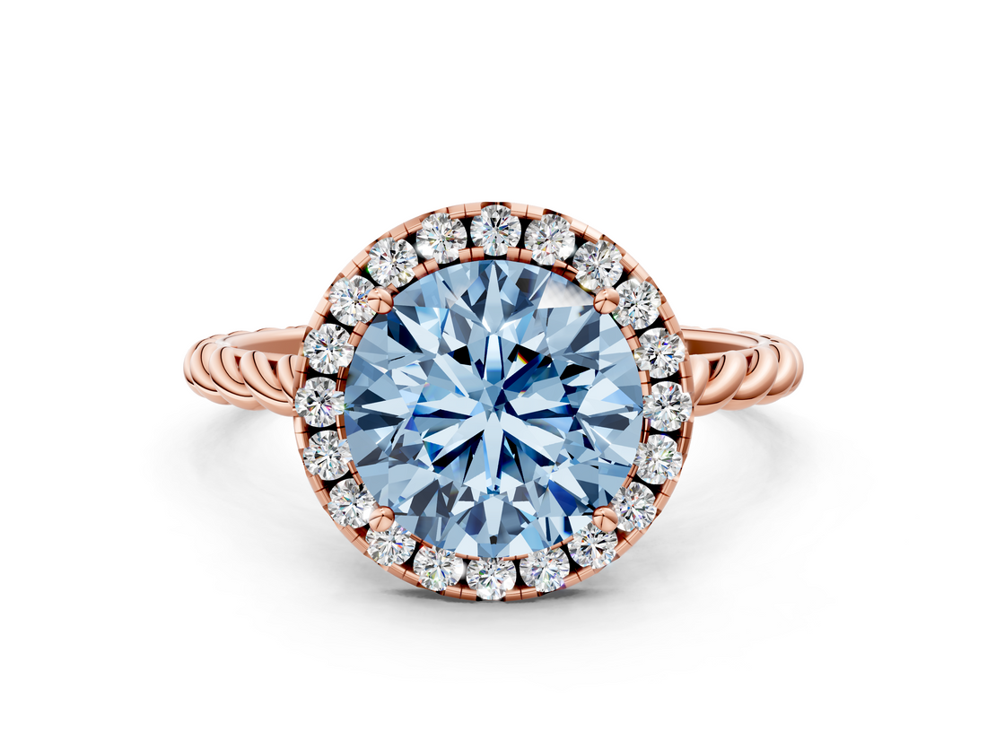Rose gold Fancy Blue Round  Halo Twisted Band Four-Prong Diamond Ring_20