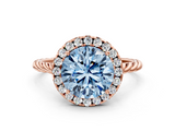 Rose gold Fancy Blue Round  Halo Twisted Band Four-Prong Diamond Ring_20