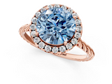 Rose gold Fancy Blue Round  Halo Twisted Band Four-Prong Diamond Ring_21