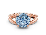 Rose gold Fancy Blue Round  Halo Twisted Band Four-Prong Ring_32